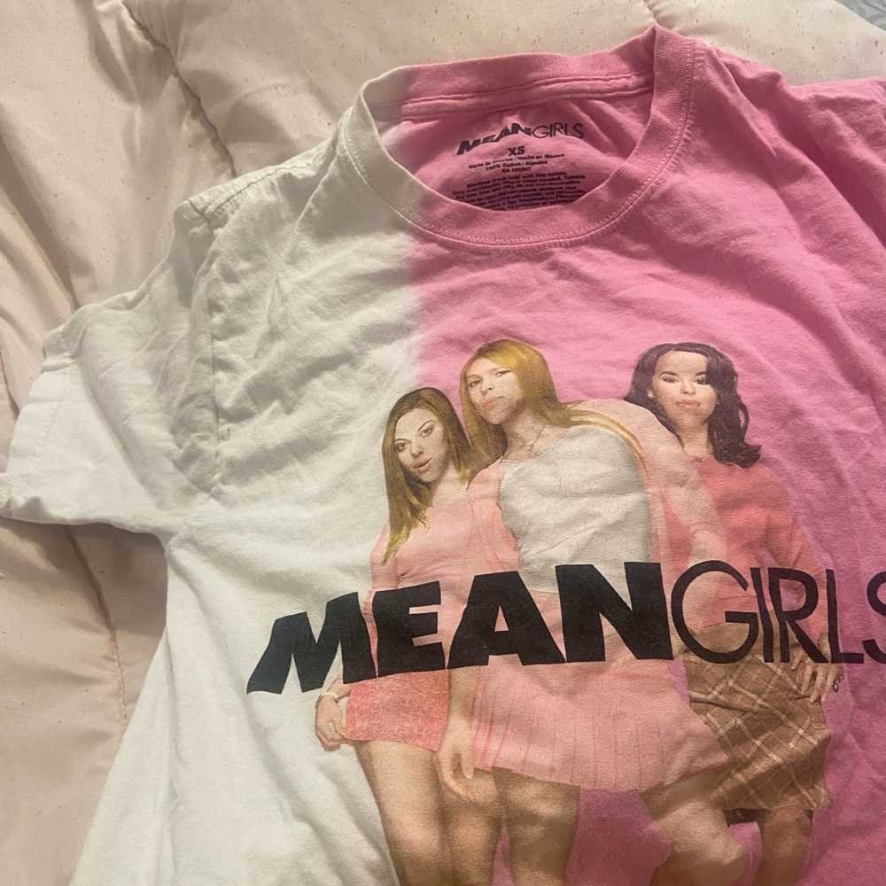 white and pink mean girls theme graphic tee